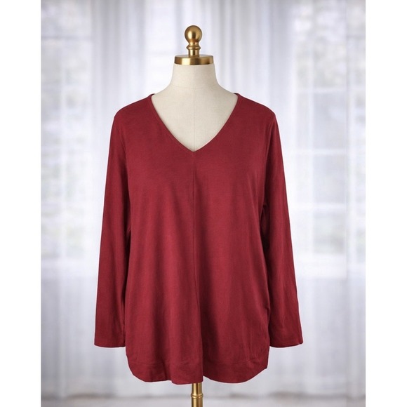 J. Jill Tops - J Jill Red Knit Popover Top Tunic Cotton Stretch V-Neck Pockets Round Hem XL